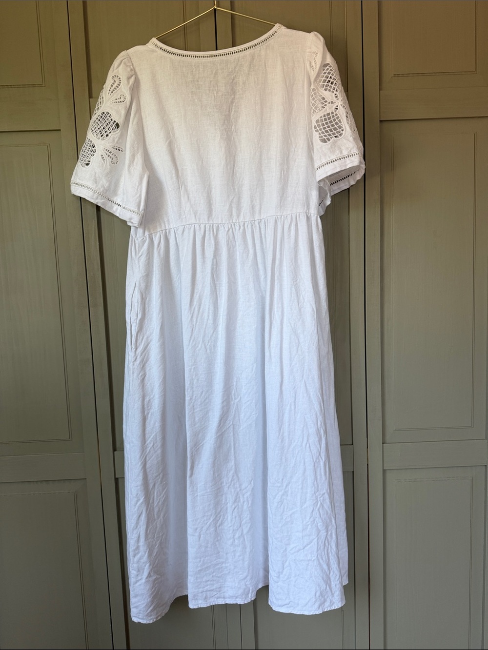 Madewell White Button-Front Eyelet-Sleeve Midi Dress - Picture 7 of 8